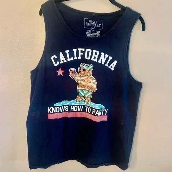 Vintage California Tank XL 100% Cotton Black Southwest Design Riot Society - Picture 11 of 14
